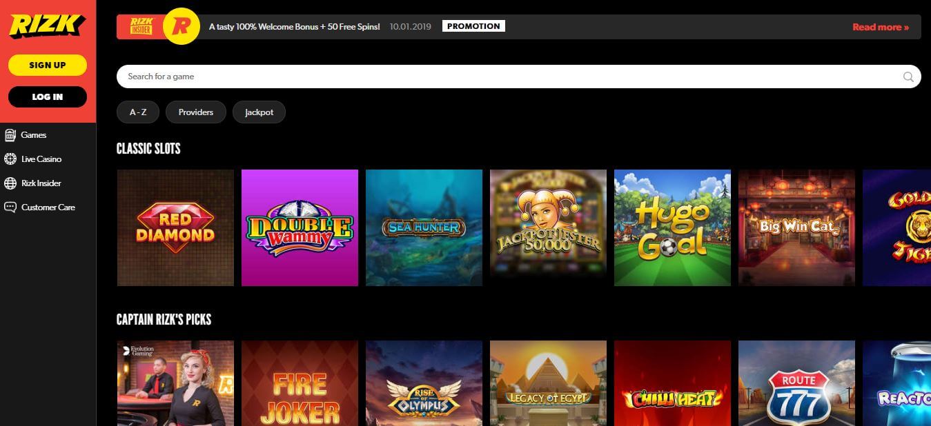 Enjoy 1000+ slots at Rizk Casino India