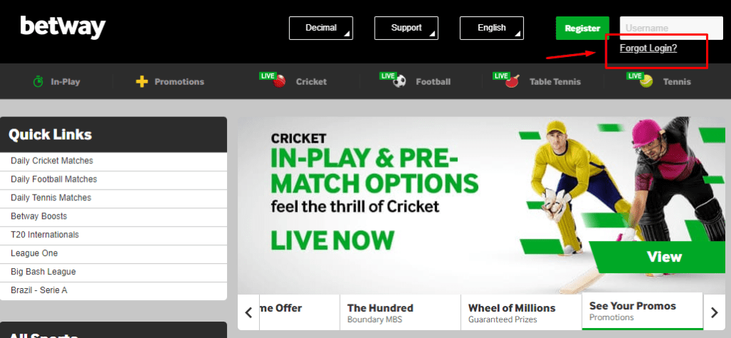 betway forgot password